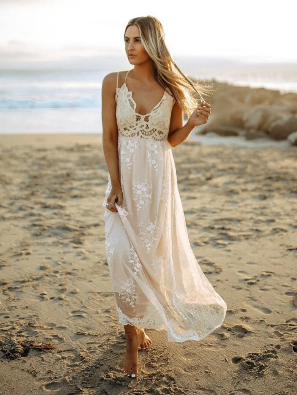 Magnolia Boutique Paradise Island Scalloped Vanilla Lace Maxi Dress